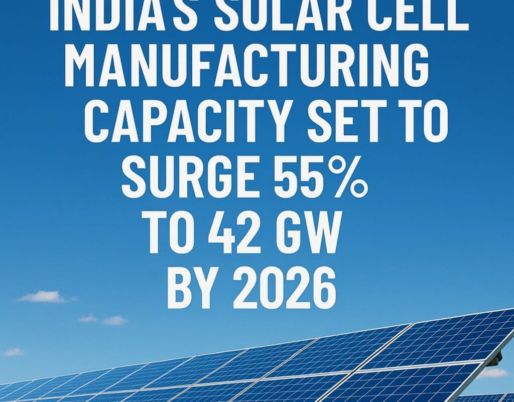 India's Solar Cell Manufacturing Capacity Set to Surge 55% to 42 GW by 2026. India's Solar Cell Manufacturing Capacity Set to Surge 55% to 42 GW by 2026.Image BY ChatGPT