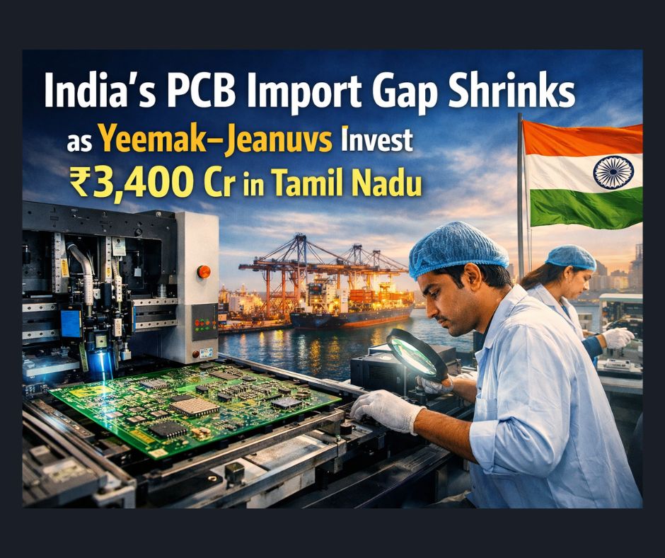Yeemak Jeanuvs Thoothukudi investment : India’s PCB Import Gap Shrinks as Yeemak–Jeanuvs Invest ₹3,400 Cr in Tamil Nadu. Yeemak Jeanuvs Thoothukudi investment : India’s PCB Import Gap Shrinks as Yeemak–Jeanuvs Invest ₹3,400 Cr in Tamil Nadu.