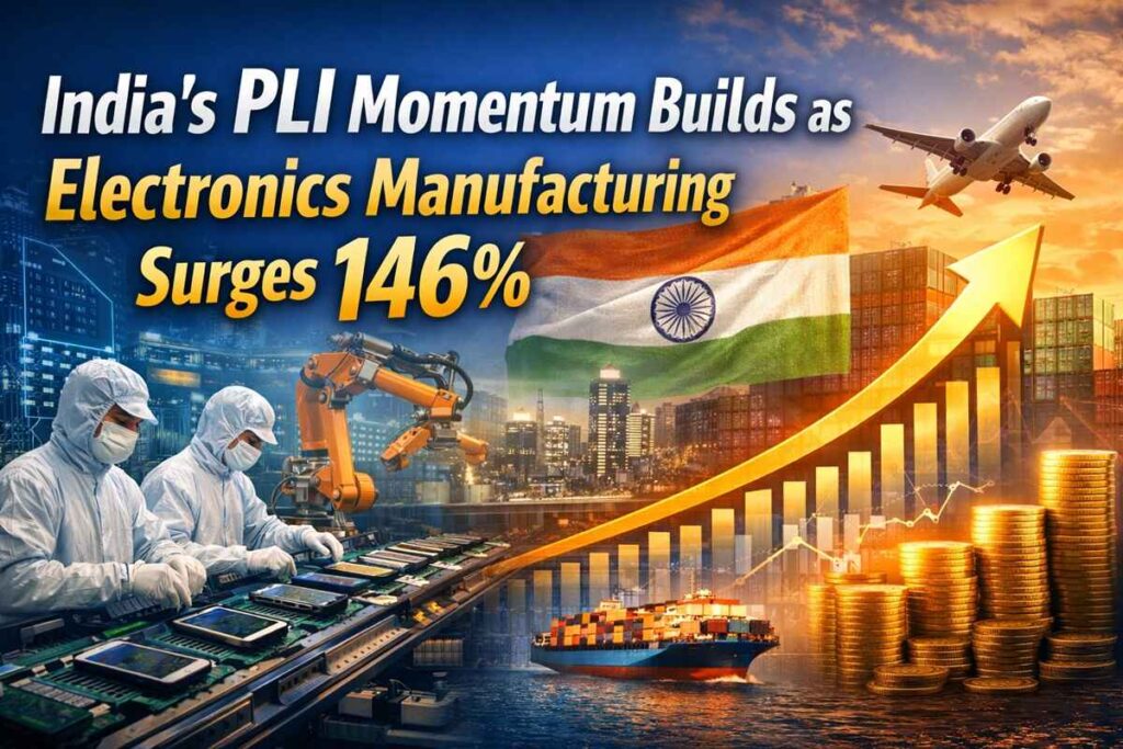 India’s PLI Momentum Builds as Electronics Manufacturing Surges 146%. India’s PLI Momentum Builds as Electronics Manufacturing Surges 146%.