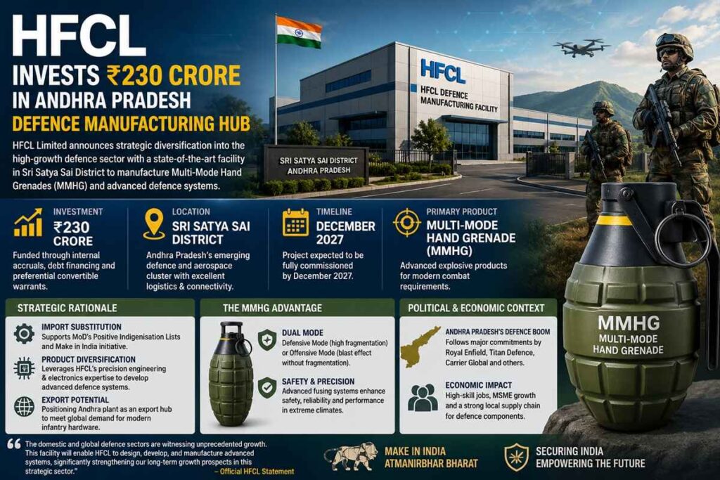 HFCL Limited Invests ₹230 Crore in Andhra Pradesh Defence Manufacturing Hub. HFCL Limited Invests ₹230 Crore in Andhra Pradesh Defence Manufacturing Hub.