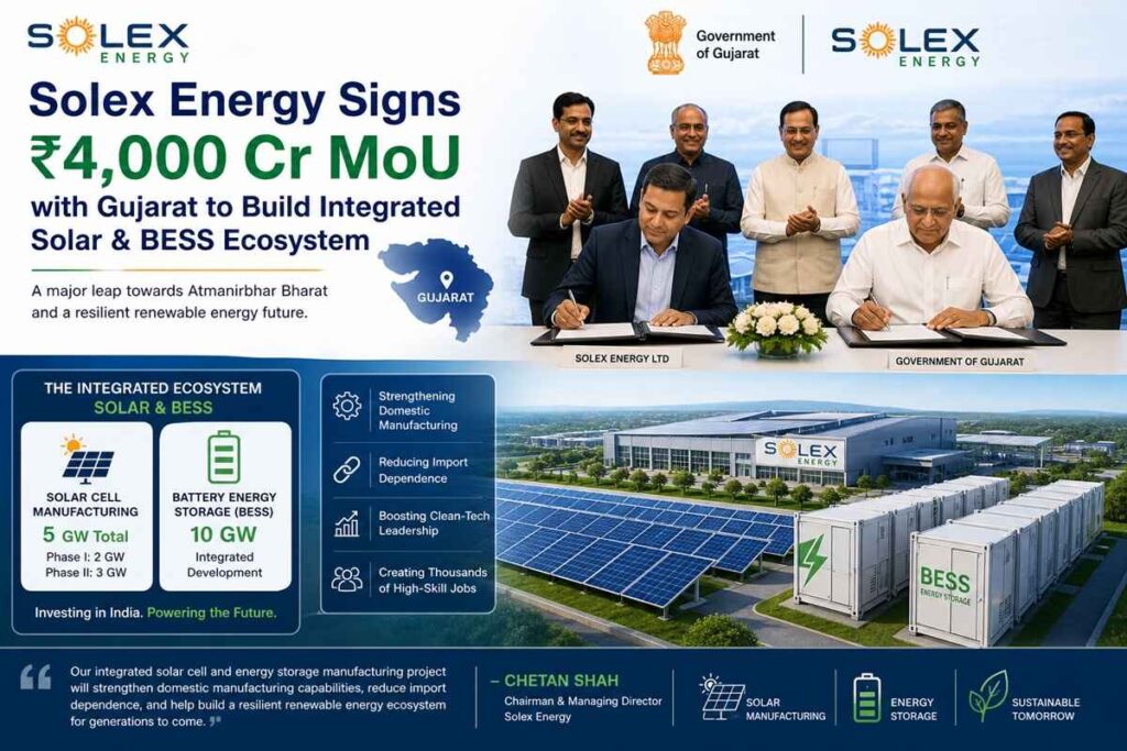 Solex Energy Signs ₹4,000 Cr MoU with Gujarat to Build Integrated Solar & BESS Ecosystem.