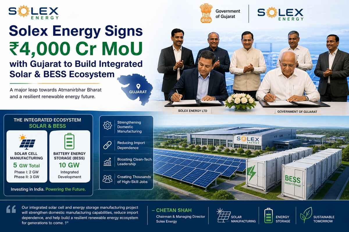 Solex Energy Signs ₹4,000 Cr MoU with Gujarat to Build Integrated Solar & BESS Ecosystem.